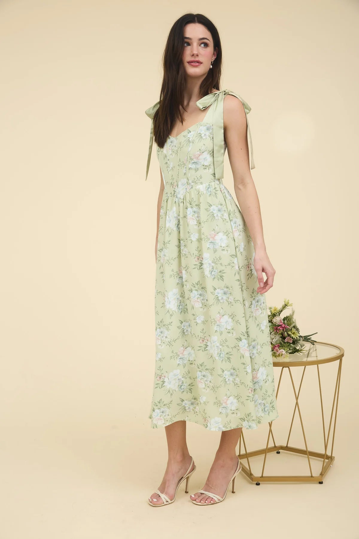 Floral Corset Tie Strap Dress