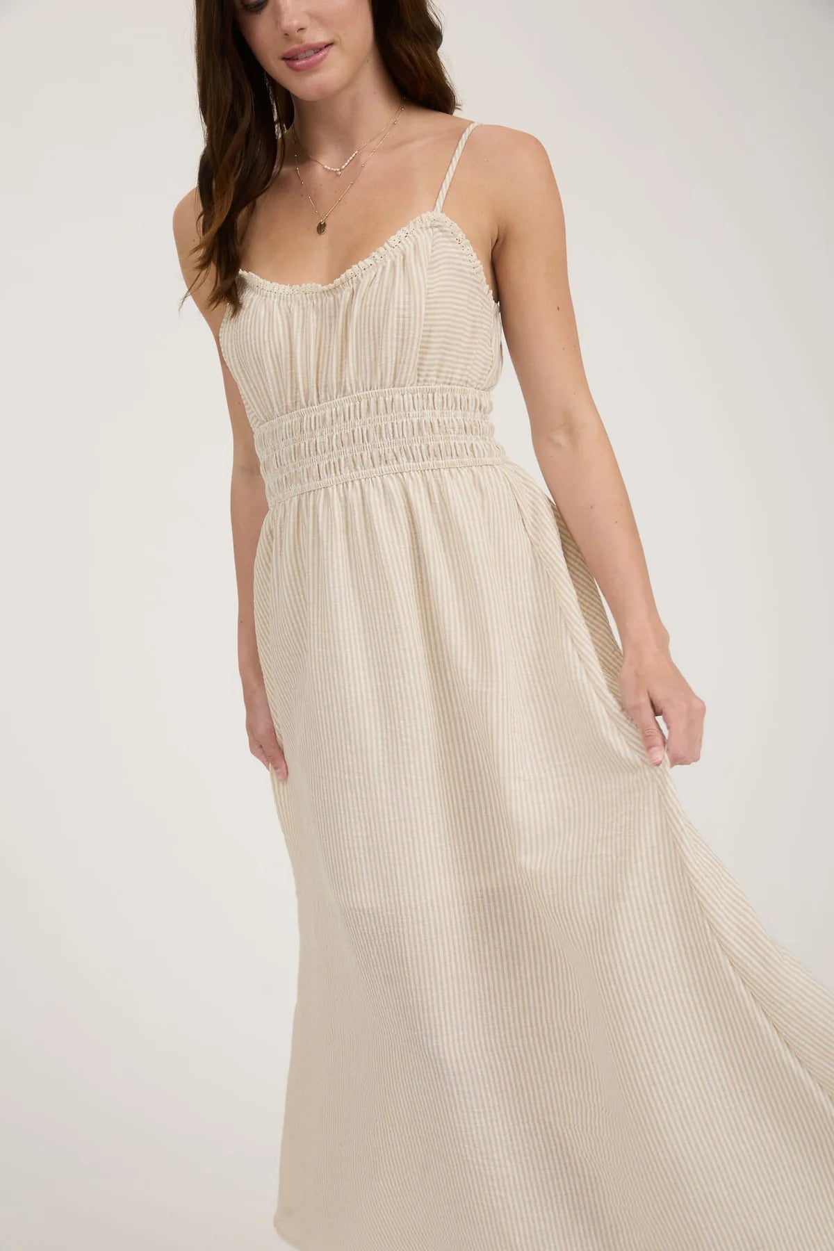 Stripe Lace Trim Maxi Dress