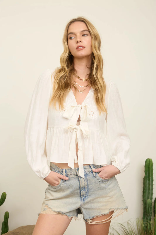 Eyelet Front Tie Top
