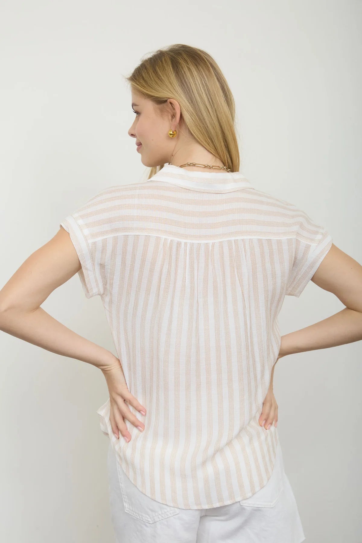 Cuff Sleeve V-Neck Top