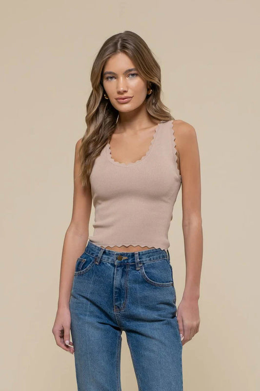 Scallop Edge Tank - Taupe