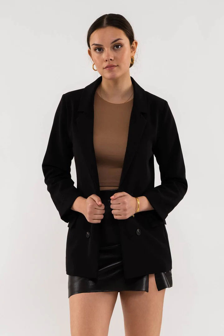 Folded Cuff Blazer - Black