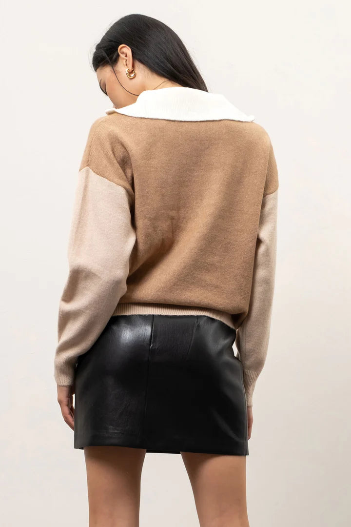 Colorblock Half-Zip Sweater - Camel