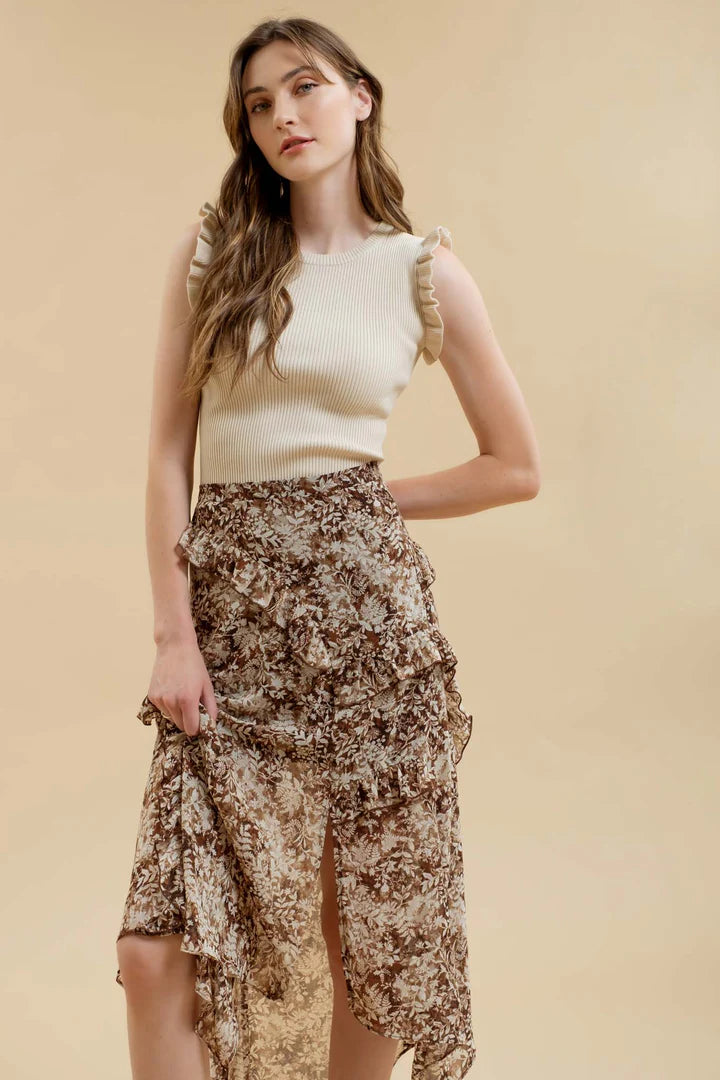 Ruffle Sleeveless Sweater Tank - Natural