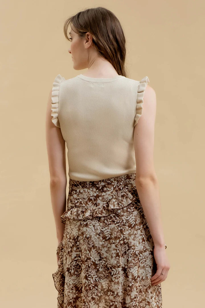 Ruffle Sleeveless Sweater Tank - Natural