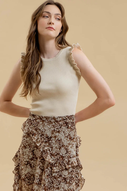 Ruffle Sleeveless Sweater Tank - Natural