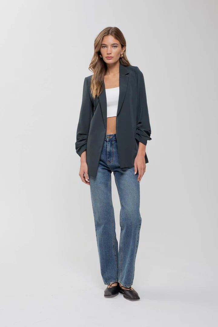 3/4 Ruched Sleeve Blazer