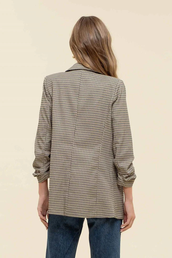 Ruched Sleeve Plaid Blazer