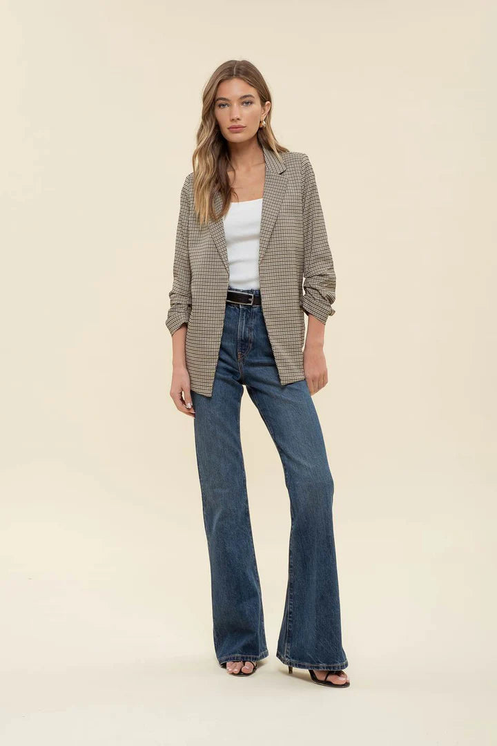 Ruched Sleeve Plaid Blazer
