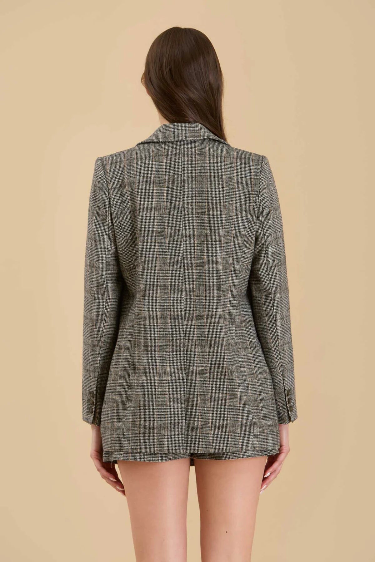 Plaid Front Button Blazer
