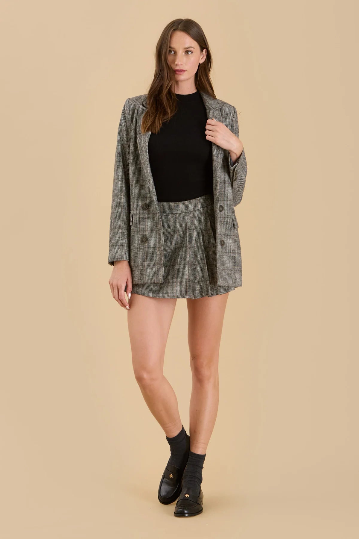 Plaid Front Button Blazer