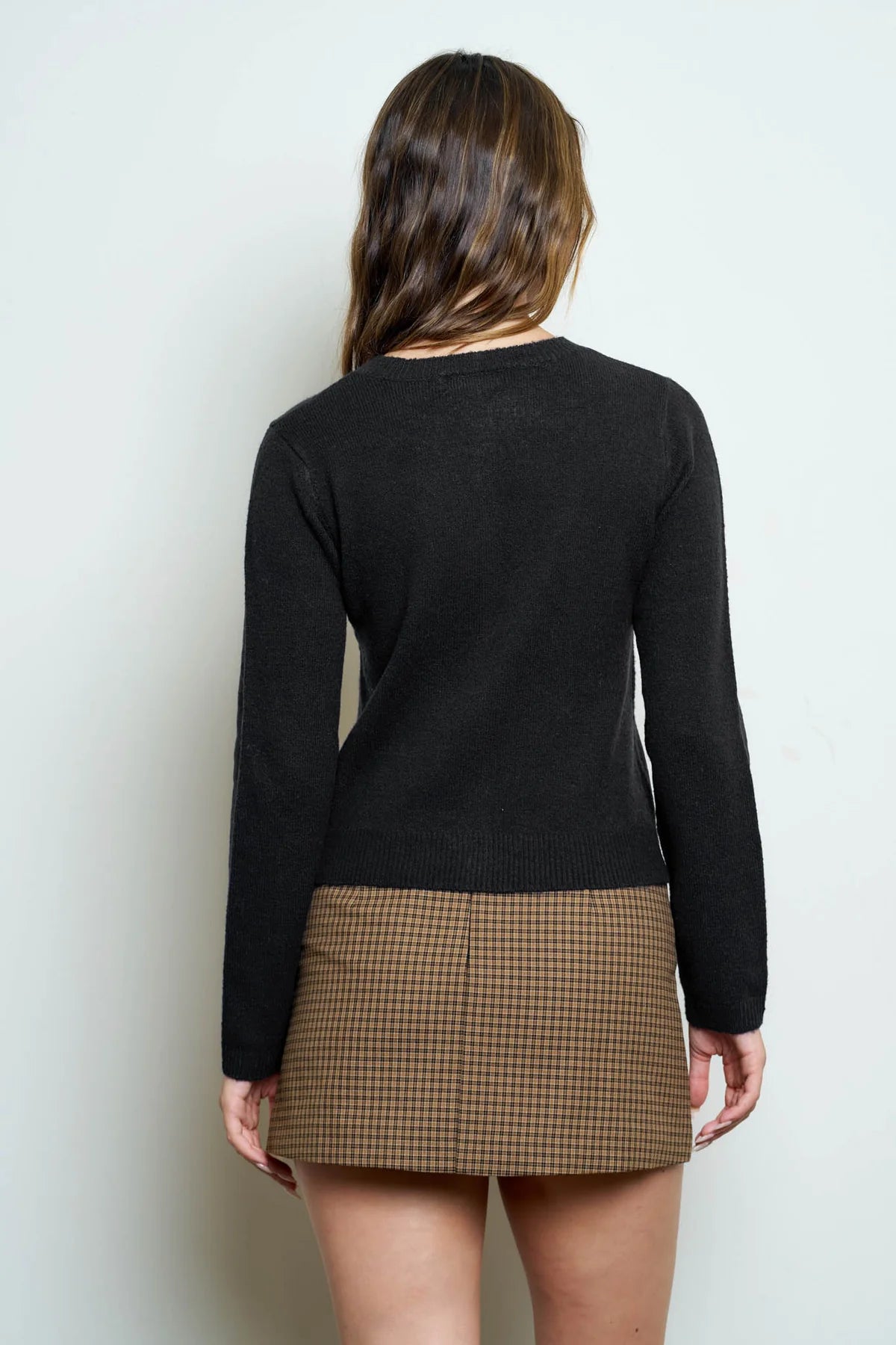 Solid Button Up Cardigan - Black