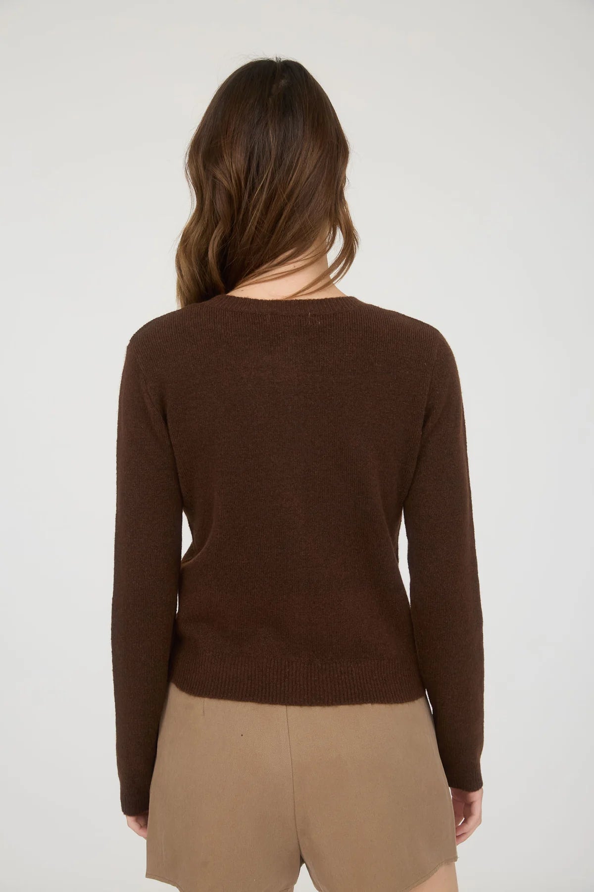 Solid Button Up Cardigan - Brown
