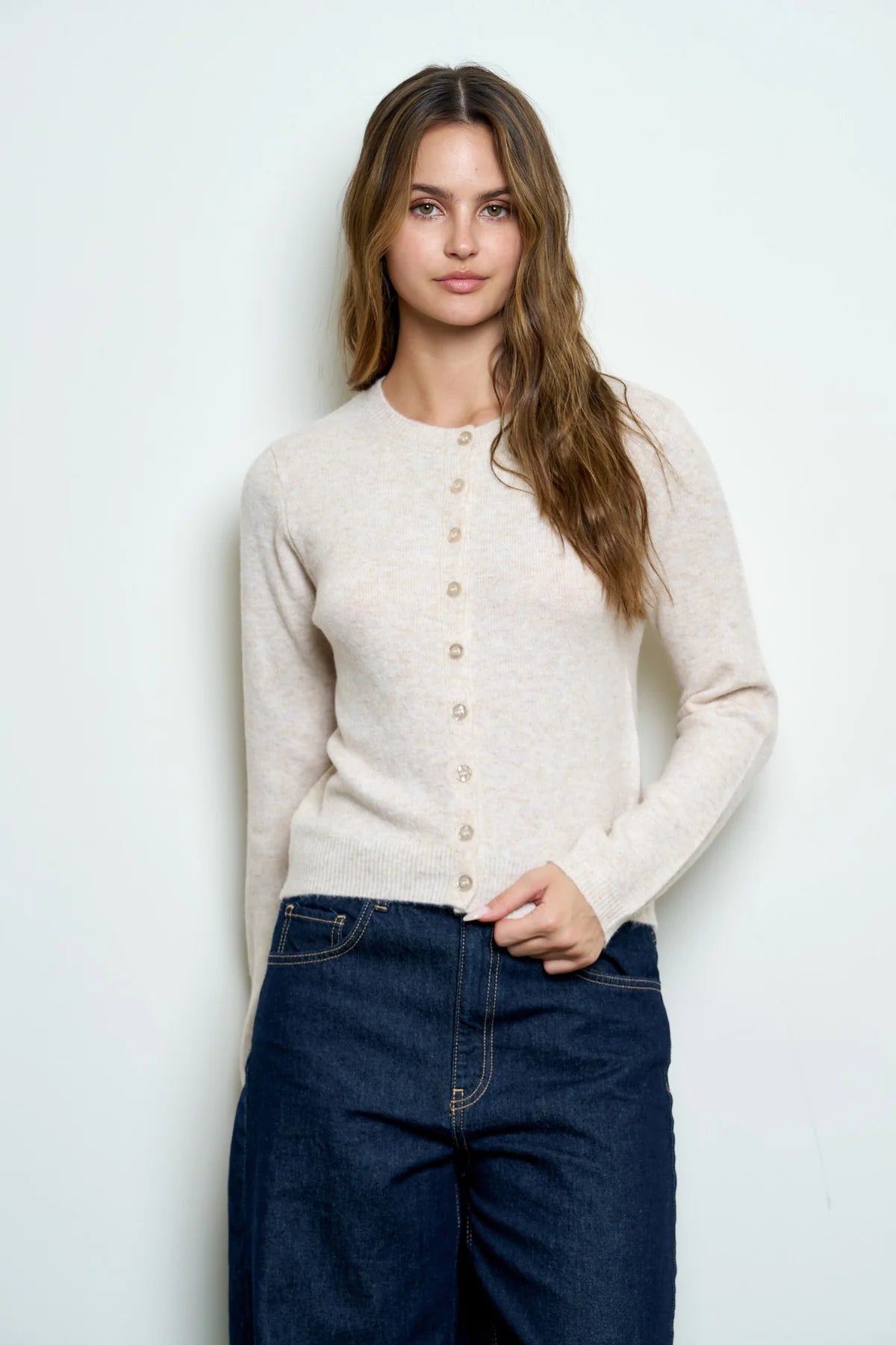 Solid Button Up Cardigan - Cream