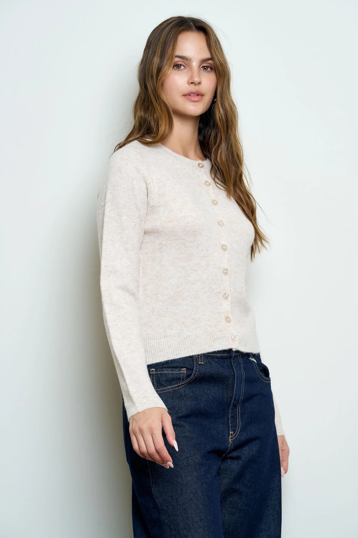 Solid Button Up Cardigan - Cream
