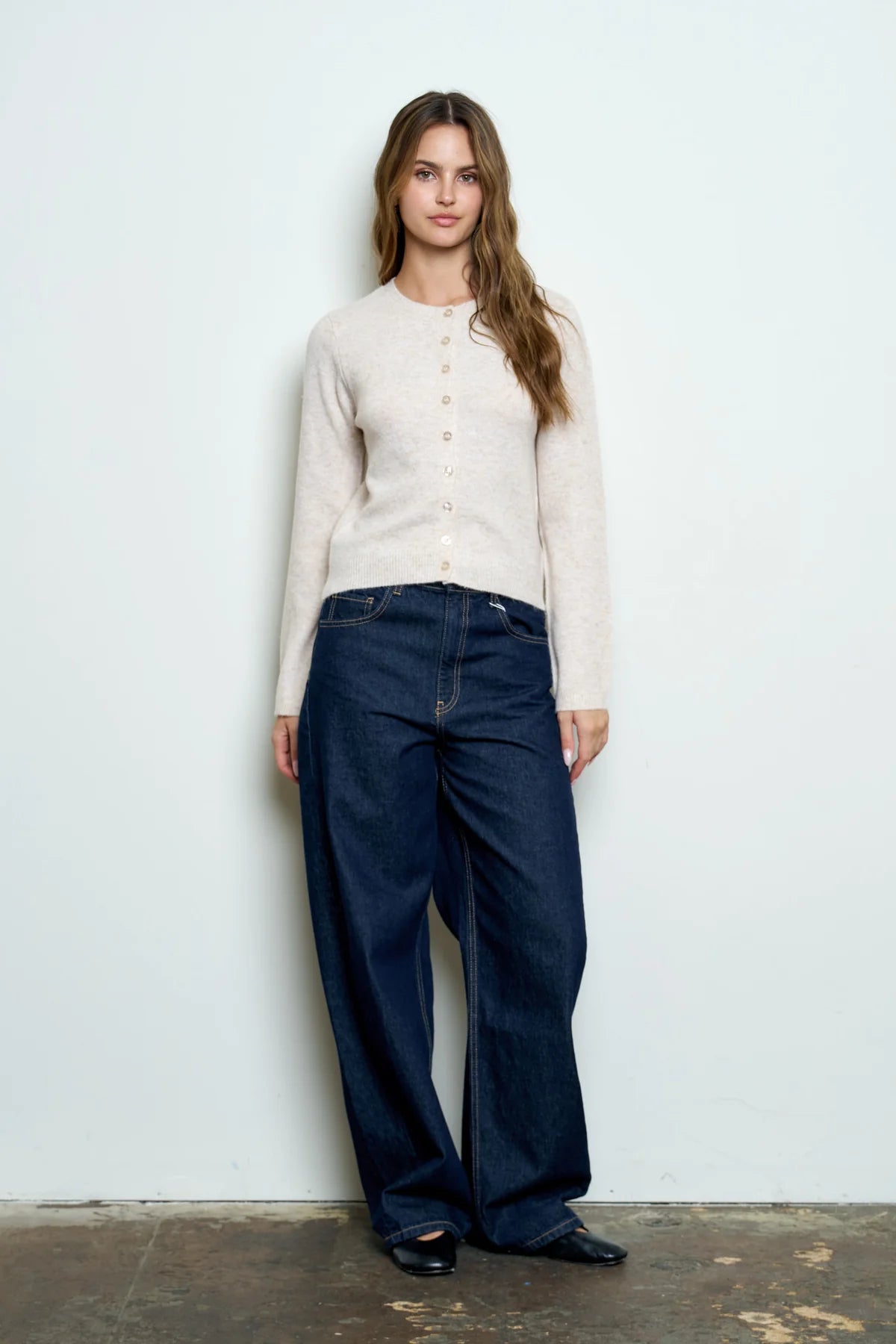 Solid Button Up Cardigan - Cream