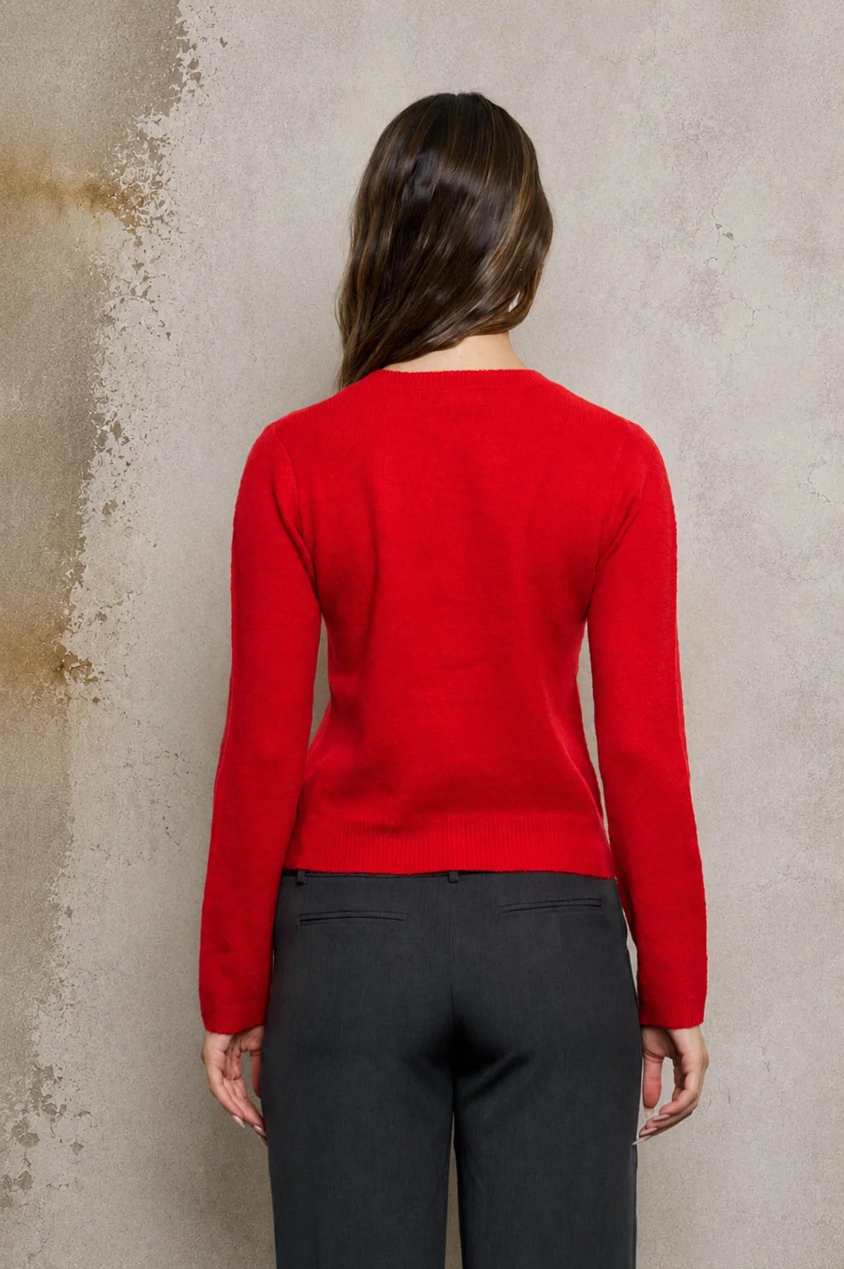Solid Button Up Cardigan - Red