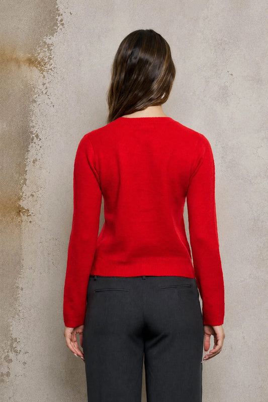 Solid Button Up Cardigan - Red