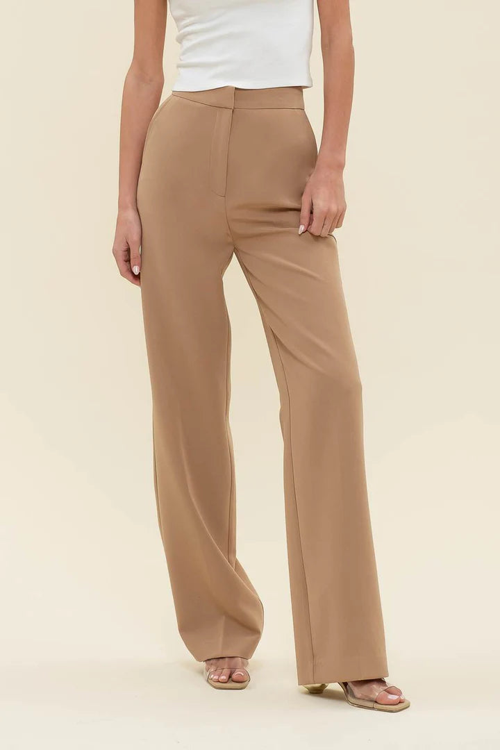High Waist Straight Leg Pants - Camel