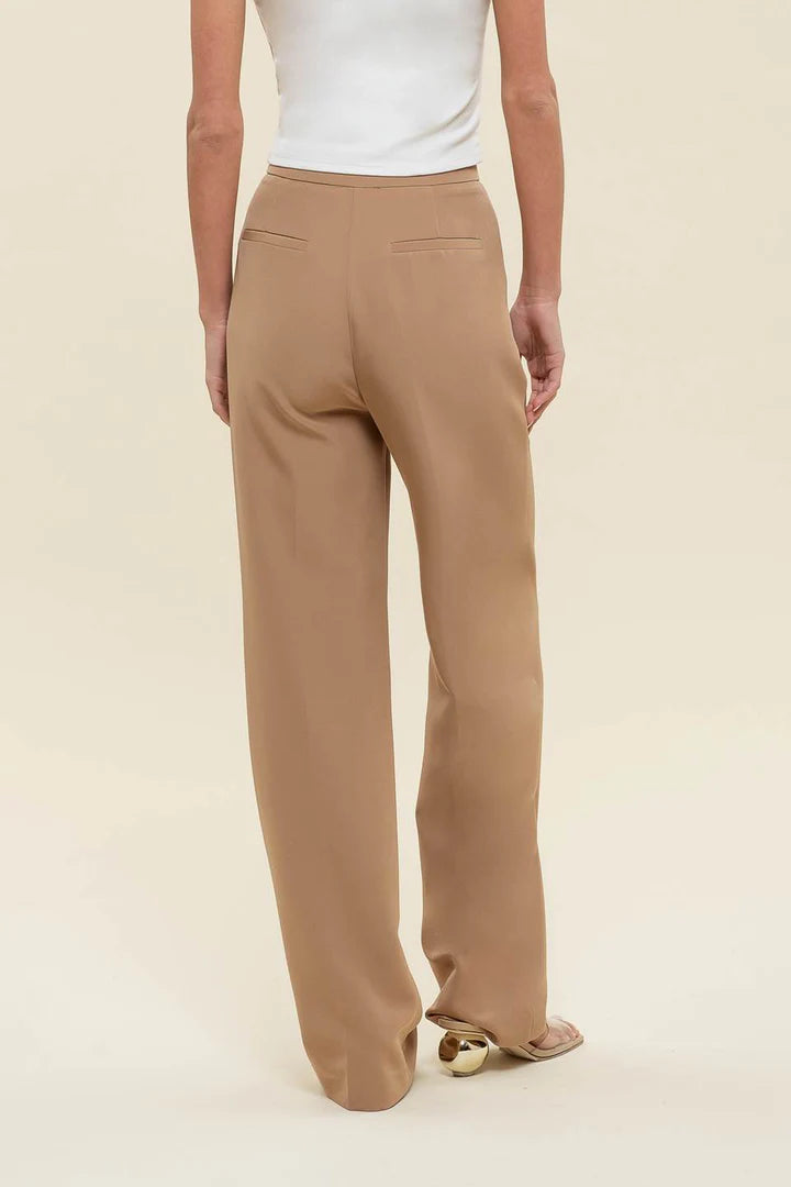 High Waist Straight Leg Pants - Camel