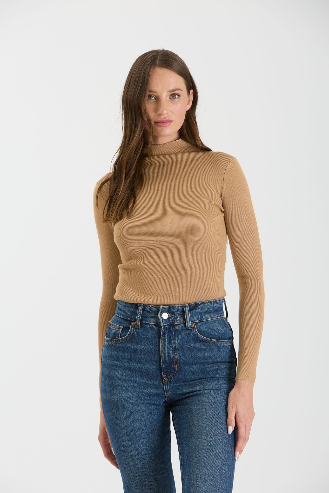 Two Tone Sweater Top - Khaki/Cream
