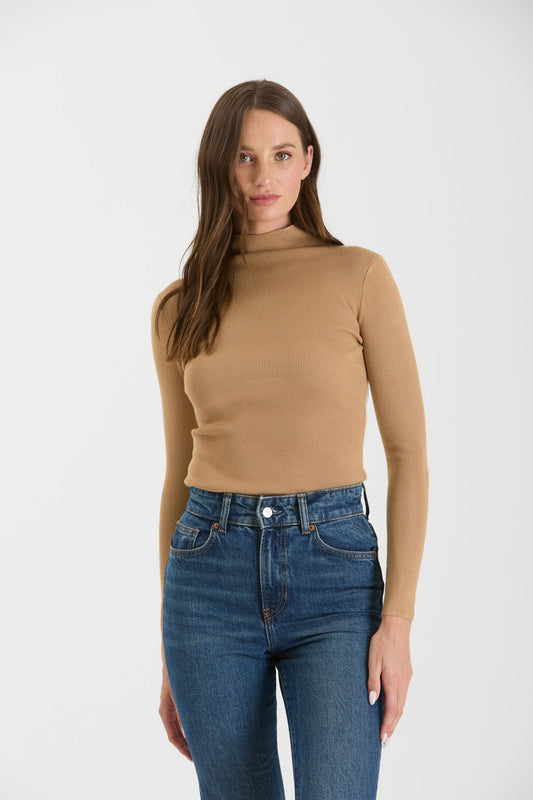 Two Tone Sweater Top - Khaki/Cream
