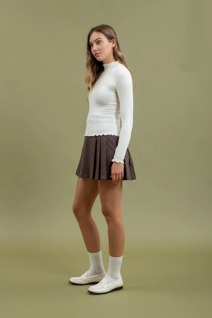 Lettuce Trim Mock Neck Sweater - Cream