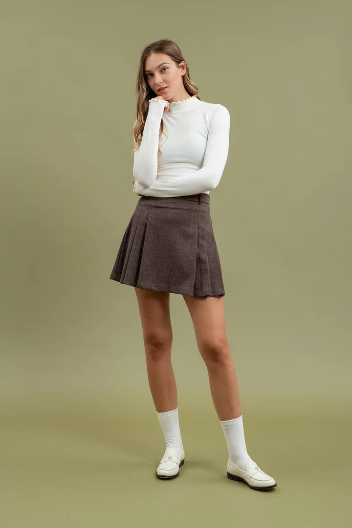 Lettuce Trim Mock Neck Sweater - Cream