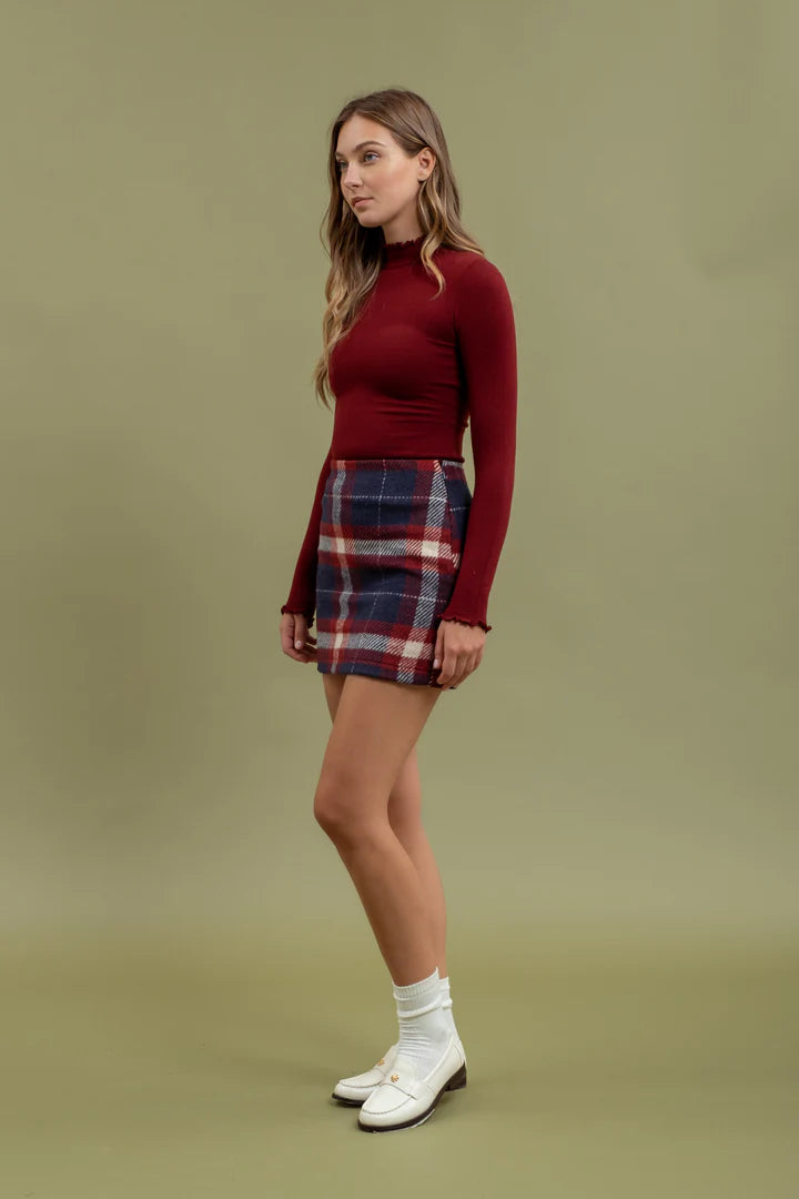 Lettuce Trim Mock Neck Sweater - Wine Red