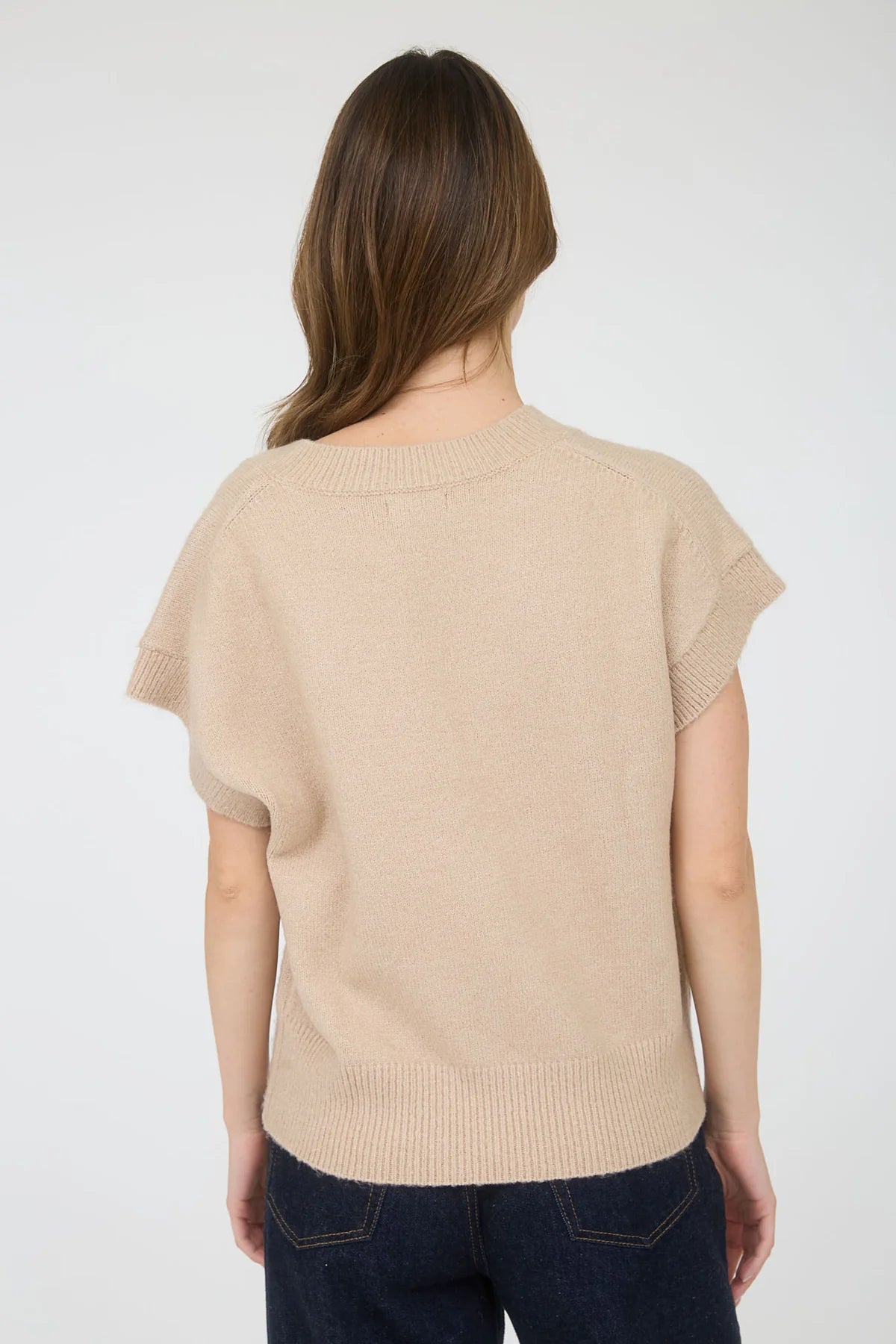 Solid V Neck Sweater - Light Khaki