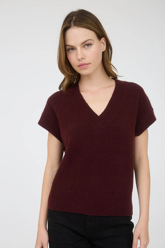Solid V Neck Sweater - Red Wood