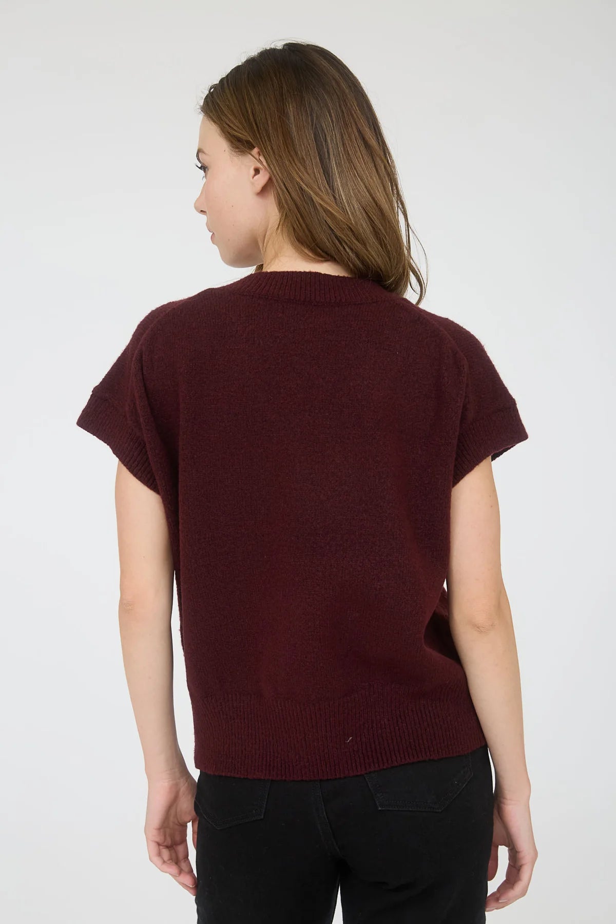 Solid V Neck Sweater - Red Wood