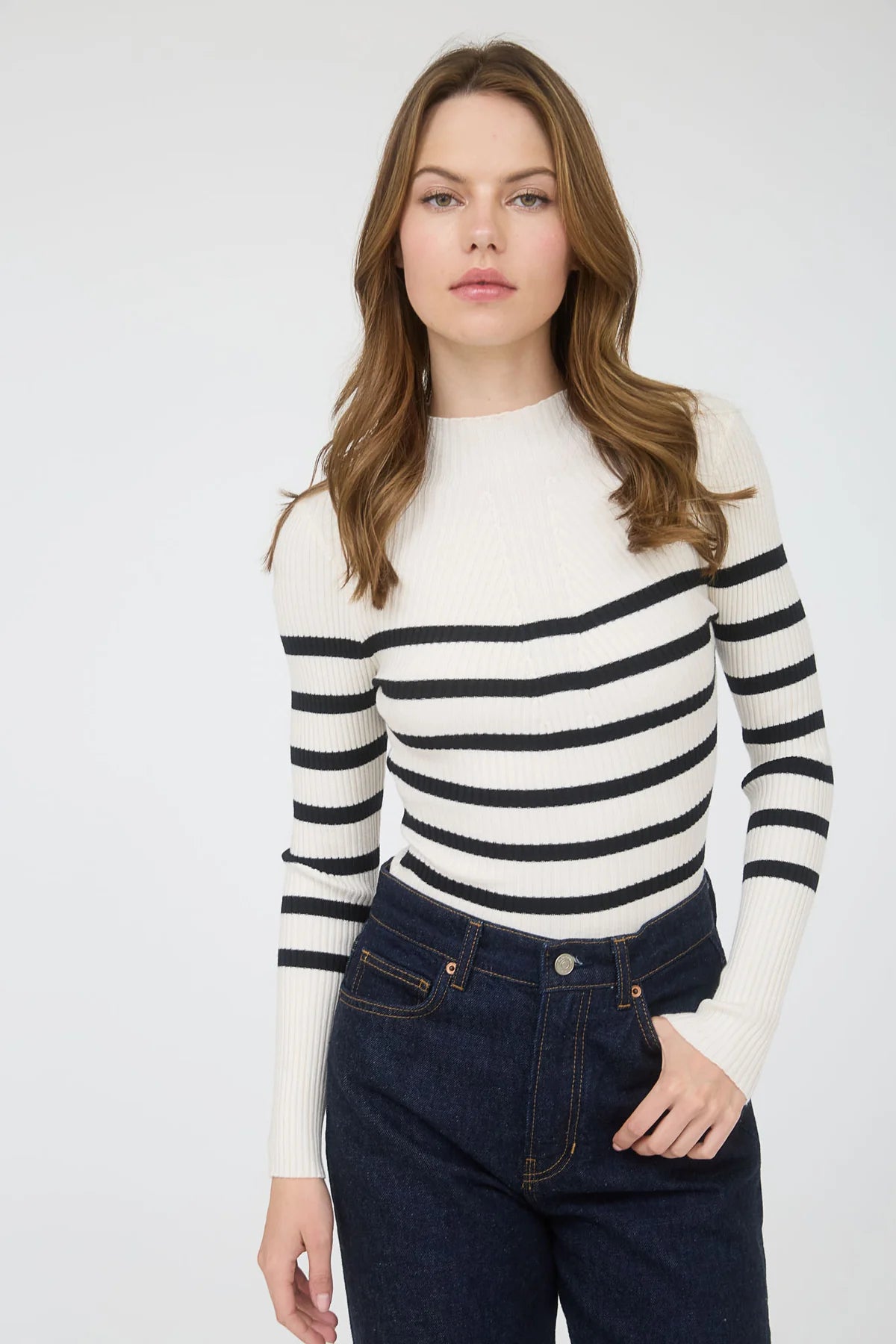 Stripe Mock Neck Sweater