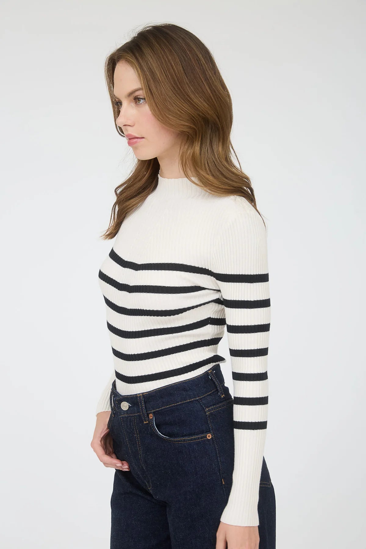Stripe Mock Neck Sweater