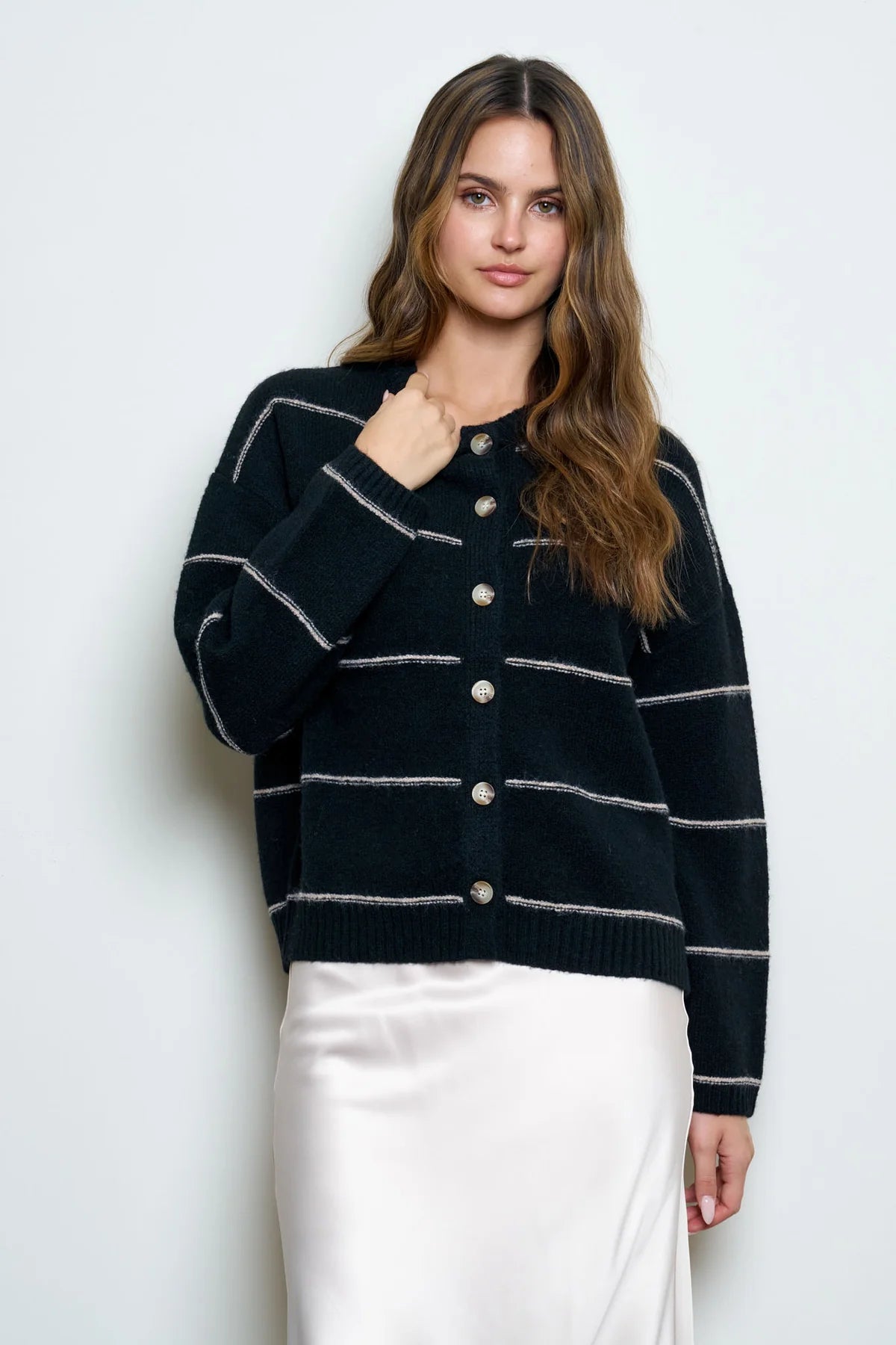 Thin Striped Button Cardigan
