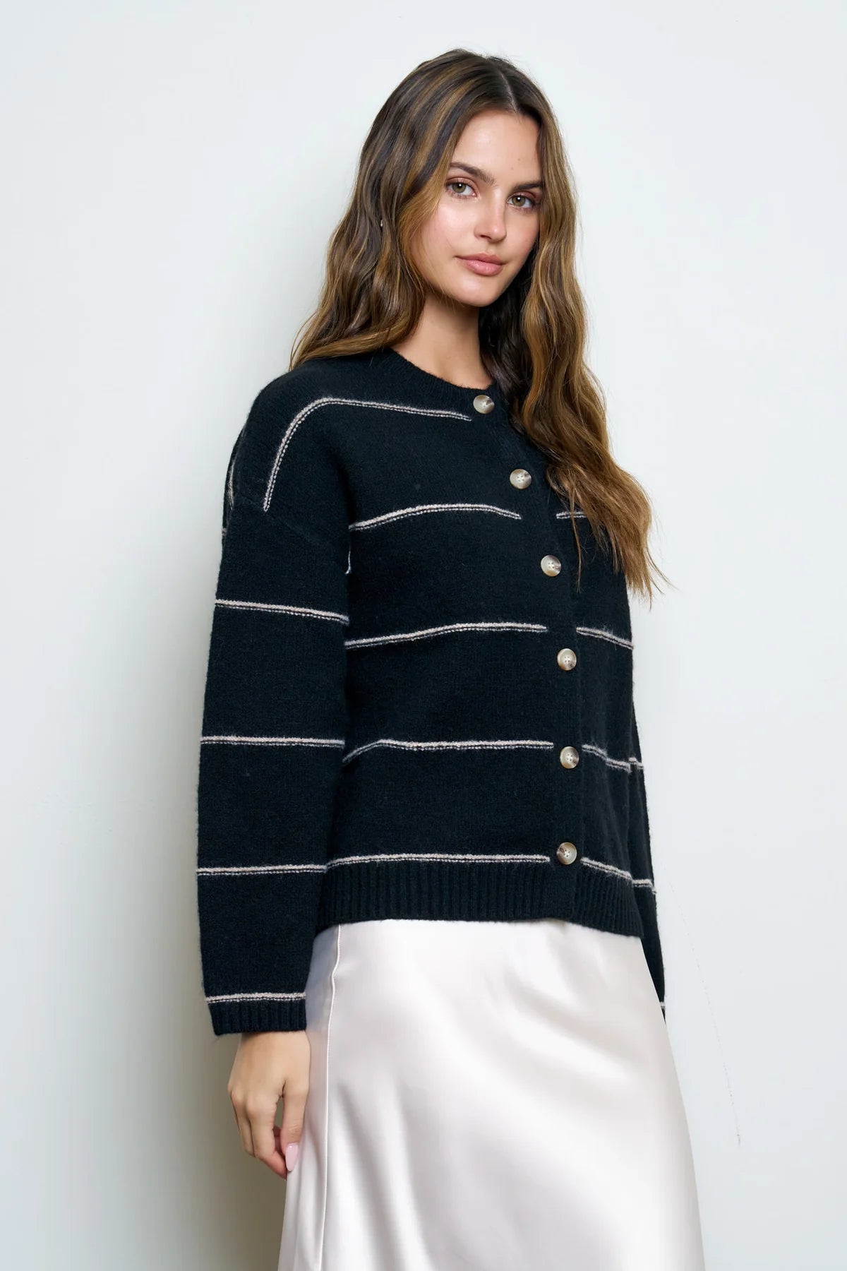 Thin Striped Button Cardigan