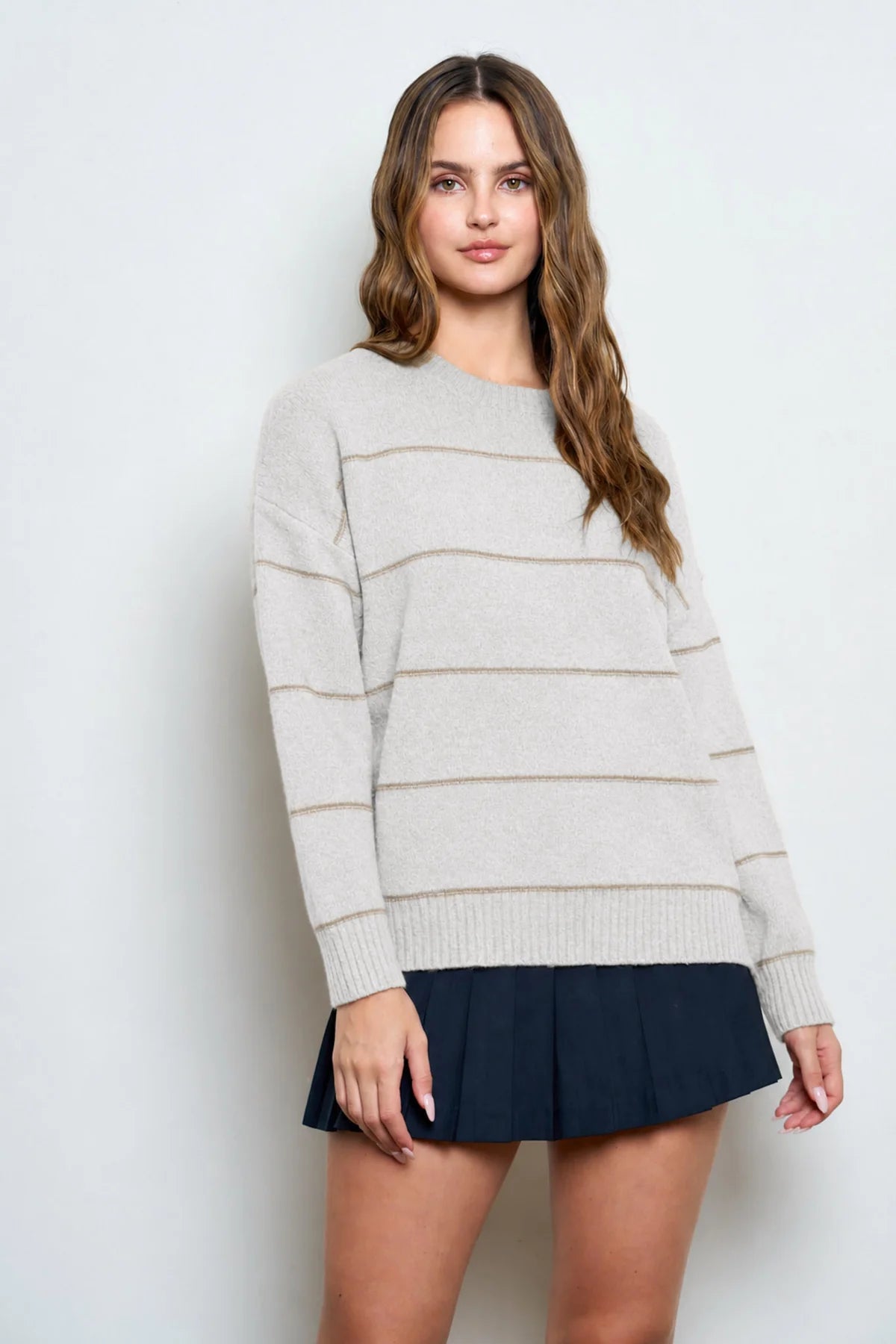 Striped Oversized Pullover Sweater - Oatmeal