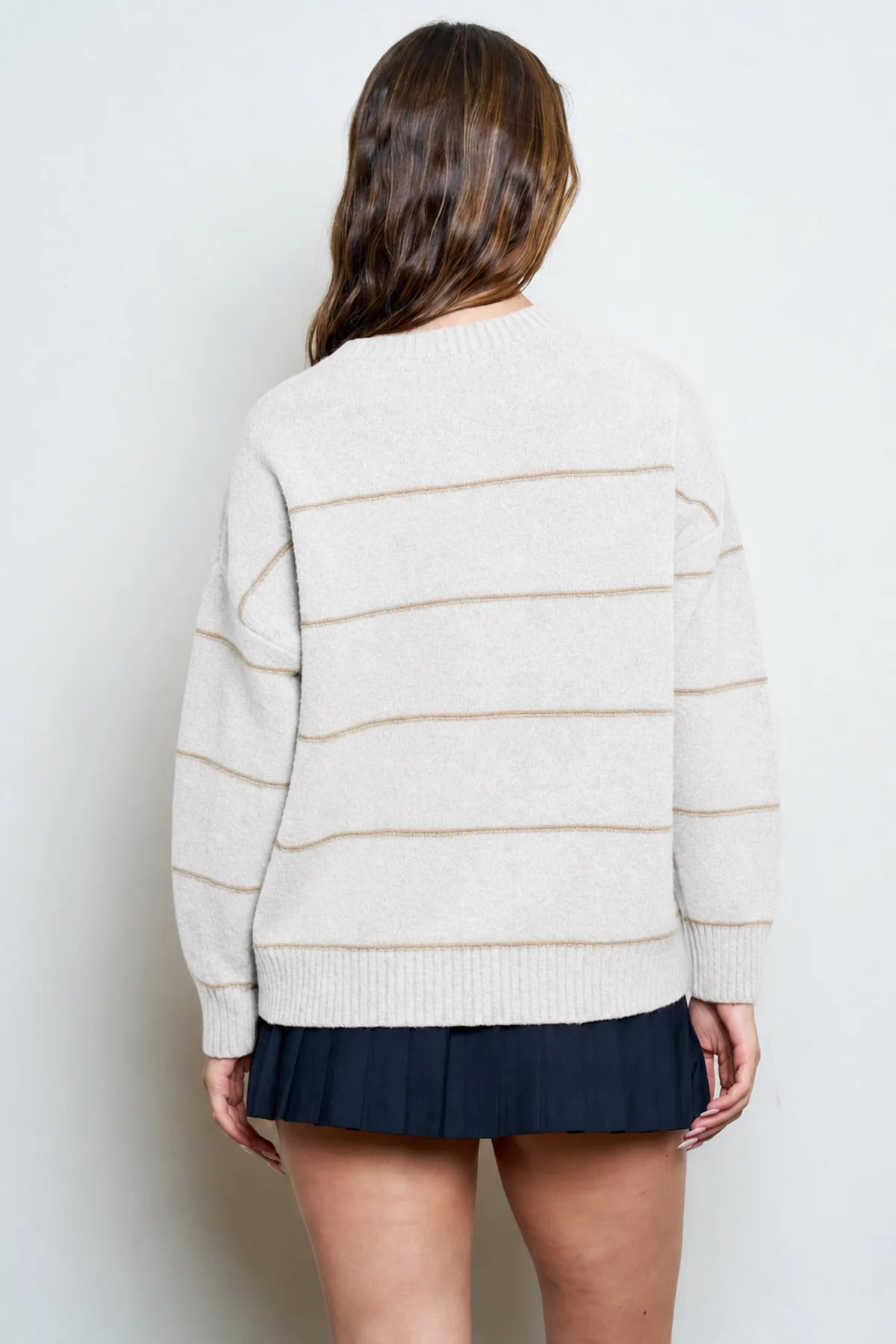 Striped Oversized Pullover Sweater - Oatmeal