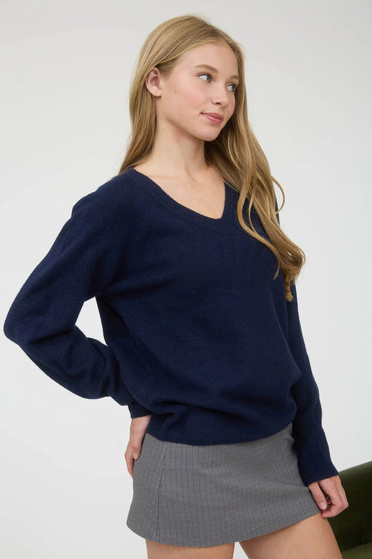 V-Neck Navy Knit Sweater