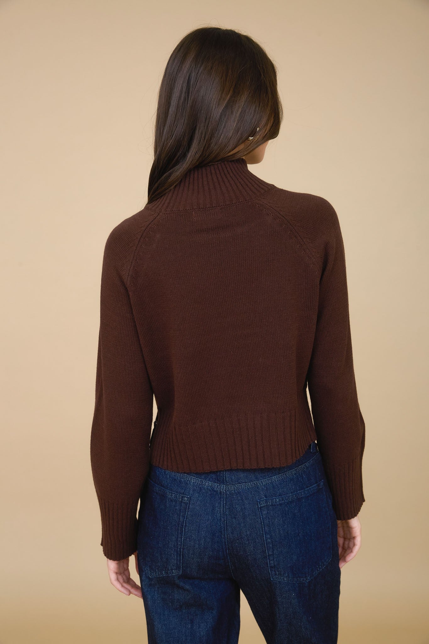Ribbed Trim Mock Neck Sweater
