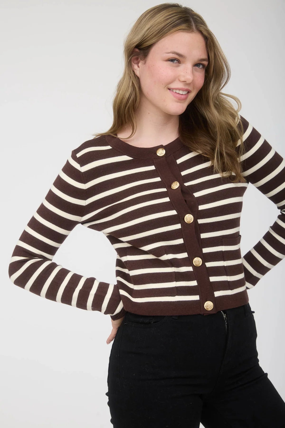 Stripe Gold Button Cardigan