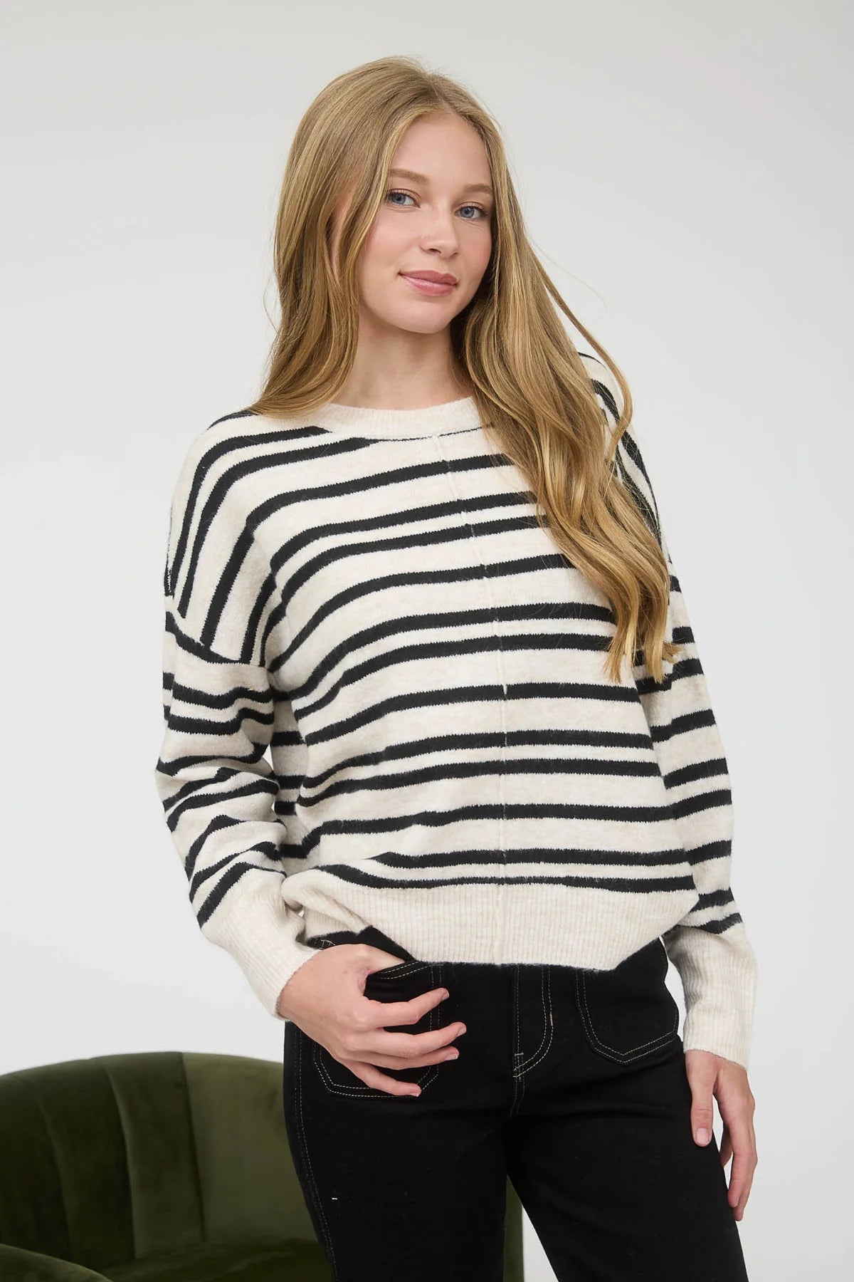 Front Seam Stripe Sweater
