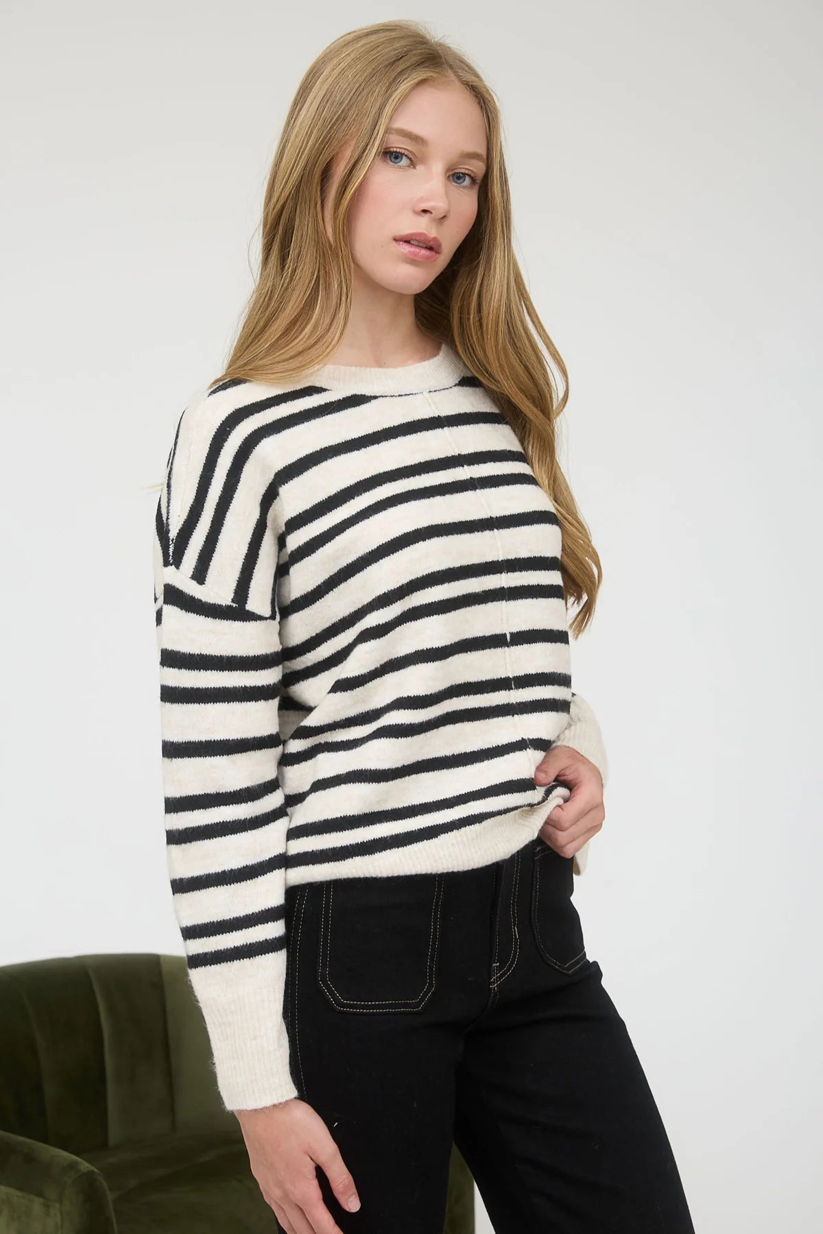 Front Seam Stripe Sweater