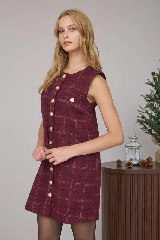 Plaid Tweed Mini Dress