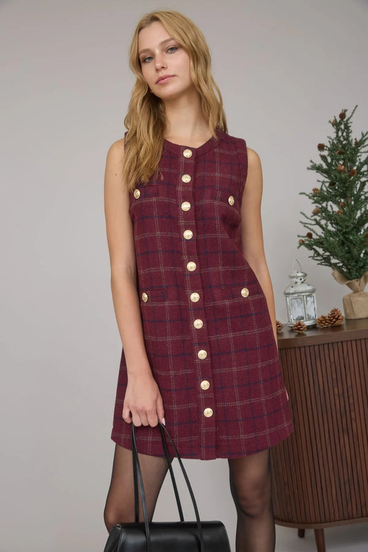 Plaid Tweed Mini Dress