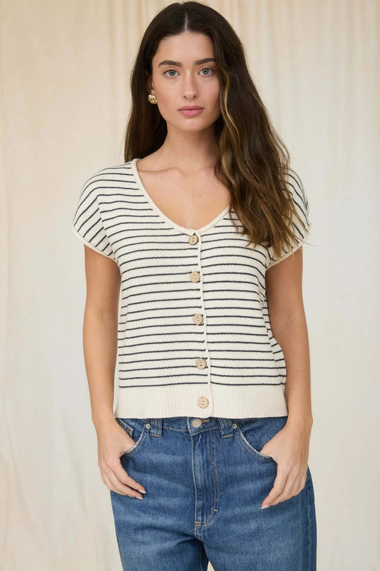 Scoop Neck Striped Cardigan