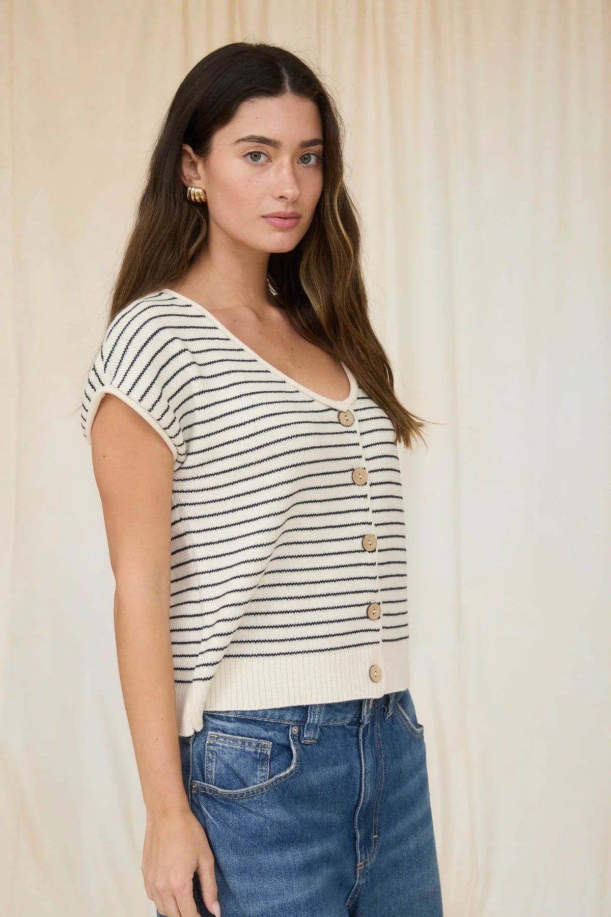 Scoop Neck Striped Cardigan