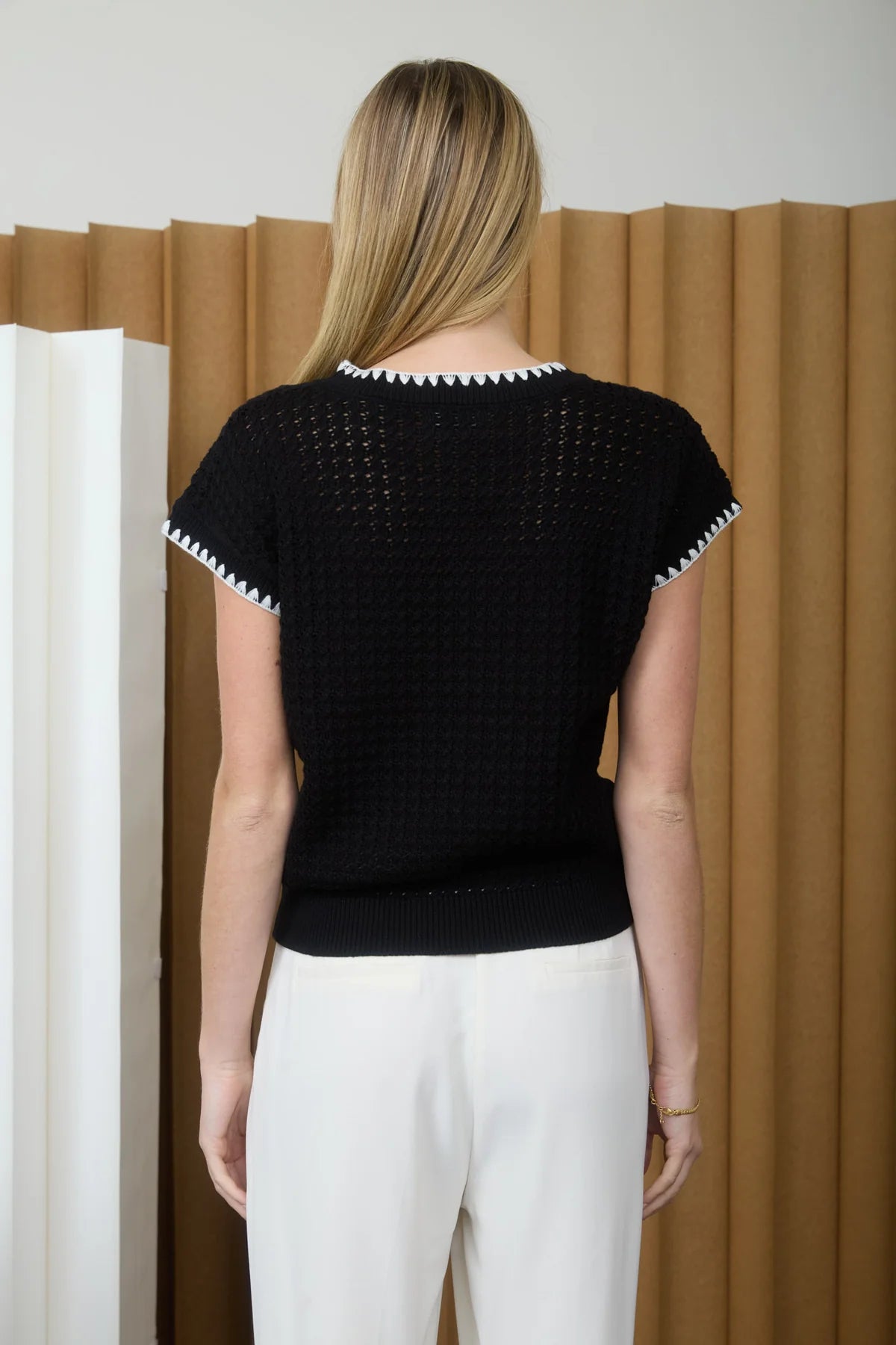 Textured Contrast Trim Sweater
