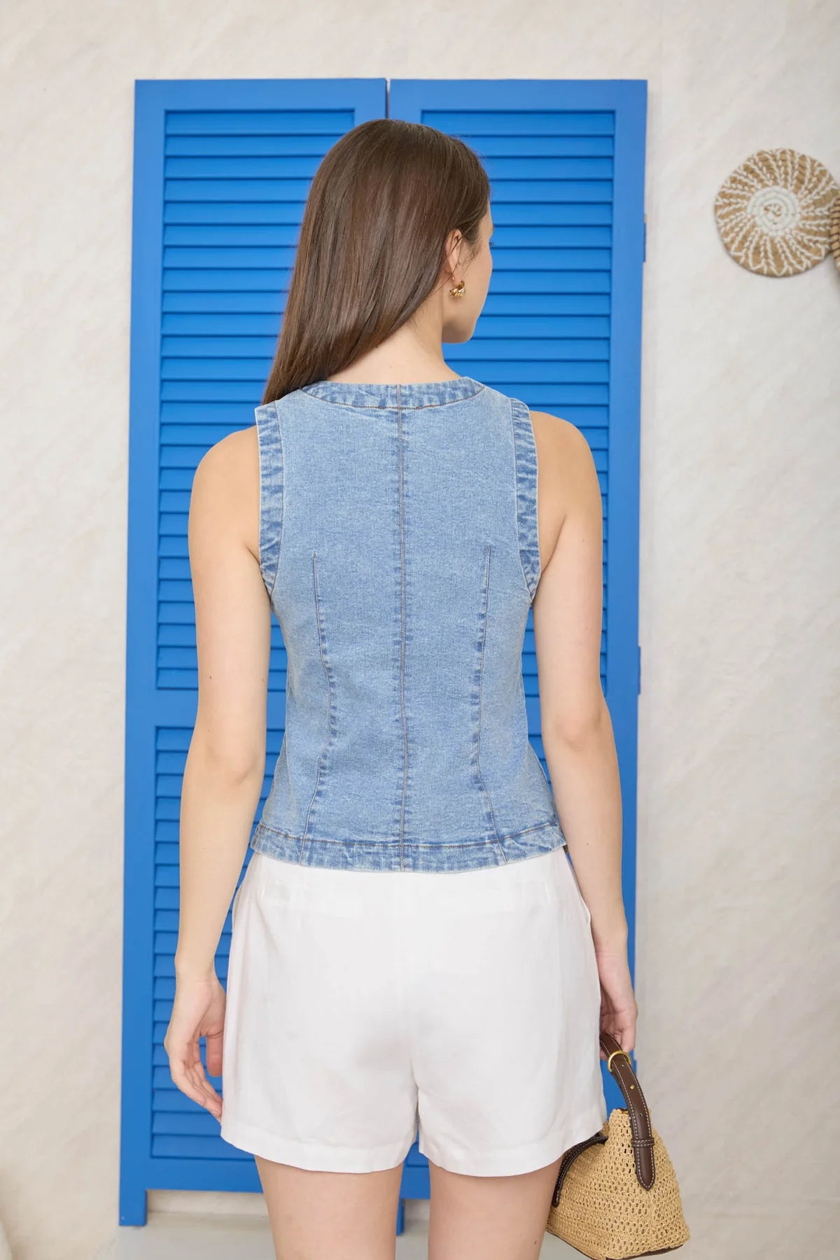 Button Front Denim Vest