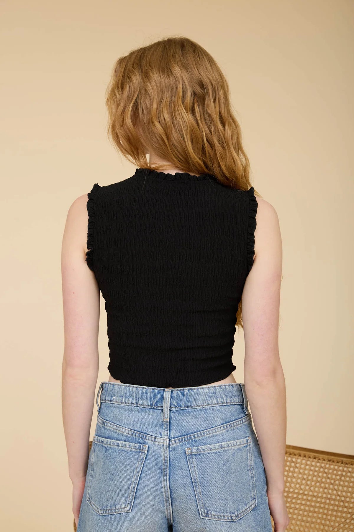 Ruffle Trim Sleeveless Tank - Black